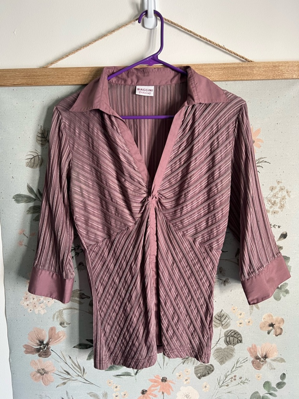 Biaggini Dusty Mauve Knot-Front Pleated Blouse
